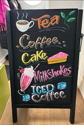 A-board for the village cafe street Clarks village