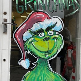 Christmas window art the Grinch Taunton