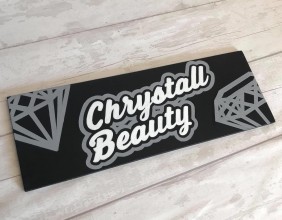 Door sign hand painted for Chrystall Beauty Salon Bridgwater