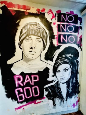 Eminem and Amy Winehouse mural painted at The Racehorse Pub Taunton