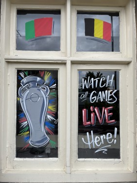 Euro2024 windows painted at The Griffin Warmley