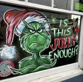 Grinch Christmas window at the commercial inn