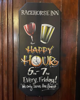 Happy Hour board artwork at the Racehorse Inn Taunton