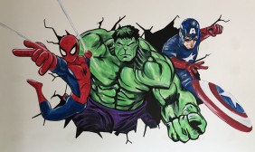 Hulk, Spider-Man and Captain America bedroom mural