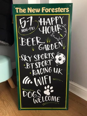 Outdoor wall chalkboard art work for The New Foresters Bridgwater