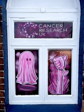 Pink Halloween windows - Cancer Research UK - The Commercial Inn Bridgwater