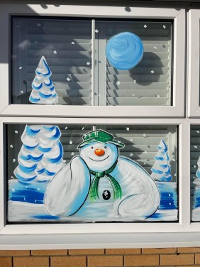 The snowman window painting- Bridgwater