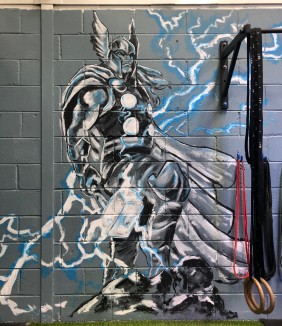 Thor hand painted on brick wall Bridgwater